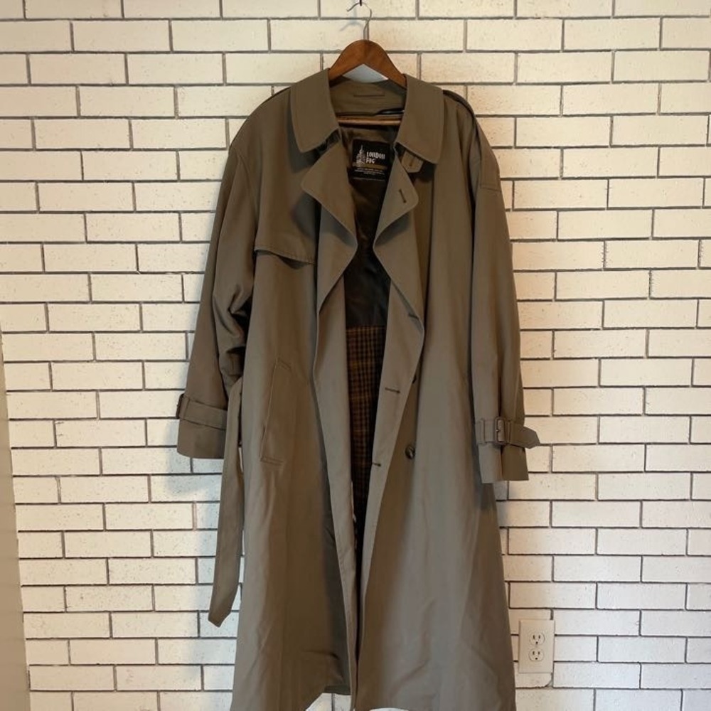 VTG London Fog Trench Coat Mens 46 Long Belted Double Breasted Lined USA Made